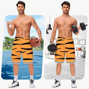 Men's Tiger Print <b>Board</b> Shorts Quick Dry Elastic Waist Pockets Casual Bermuda Shorts Orange <b>Black</b> Patterned Sport Wear - Product Image 3