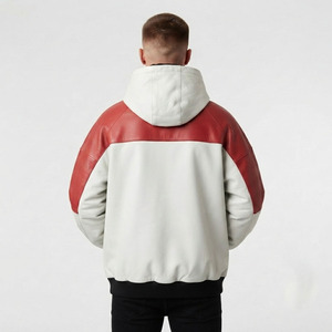 Men's Genuine Leather <b>Oversized</b> Hooded Winter Embroidered Loose Fit <b>Long</b> Sleeve <b>Hoodie</b> - Product Image 2