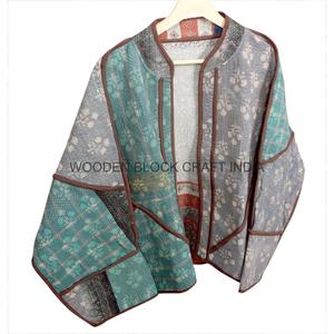<b>WOODEN</b> <b>BLOCK</b> CRAFT INDIA Hand Quilted Eco-Friendly Vintage Cotton Kantha Jacket Mandarin Collar Autumn/Winter Breathable Women's - Product Image 2