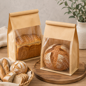 EcoRev Eco-Friendly Biodegradable Kraft Paper Bread <b>Bags</b> with Clear Window Self-Seal and Patch Handle - Product Image 5