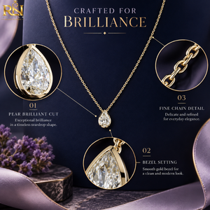 Collar con Colgante de Diamante Cultivado en Laboratorio en Forma de Lágrima |   Cadena de Joyería Fina con Incrustaciones de Perlas en Forma de Pera, Oro Sólido de 9K, 14K, 18K - Product Image 5