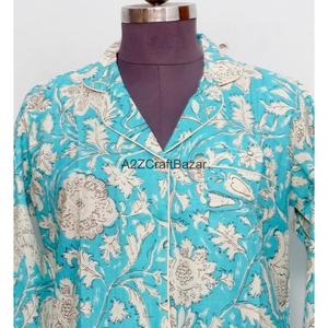 Robe longue 100 % coton pur à imprimé floral, manches cloche, imprimée à la main, col en V, longueur midi, style chemise, pour l'été et les fêtes - Product Image 3