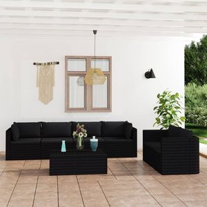 Ensemble de salon de jardin en rotin PE noir avec structure en acier thermolaqué et polyester, mobilier d'extérieur durable - Product Image 1
