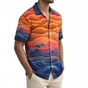 Chemise à manches courtes pour hommes, grande taille, imprimé flamant rose, boutonnée, style hawaïen décontracté, vêtements de printemps et d'été - Product Image 3