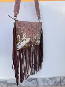 New <b>Unique</b> Designer Hand Tooled Carving Leather Fringe Tote Bag Stylish Purse Cowhide Fur Leather Bags for Women's Multi Use - Product Image 2