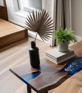 Table console en époxy Midnight Lagoon, en bois de noyer artisanal, design rivière, meuble d'appoint moderne pour entrée, décoration pour salon - Product Image 4