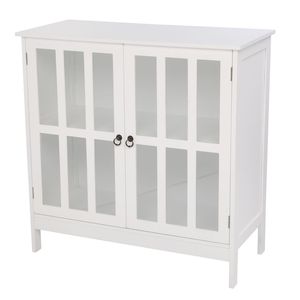 Mobiletto Laterale a Doppia Anta in Pino Bianco Stile Francese Antico, Grande Capacità di Stoccaggio per Soggiorno, Casa di Campagna, Bar Domestico, Trasparente - Product Image 2