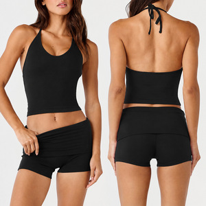 Conjunto Deportivo de 2 Piezas para Mujer, Top Deportivo con Cuello Redondo de Secado Rápido y Pantalones Cortos para Correr al Aire Libre - Product Image 5