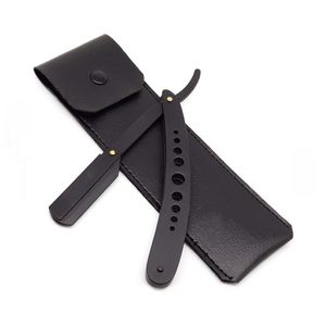 Rasoir de barbier professionnel pliable noir Sambrialmed International, lame droite, acier inoxydable, avec étui en cuir SI-12-100 - Product Image 4