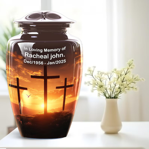 Personalized Cross Memorial Urn <b>Keepsake</b> Cremation Urn Chocolate Color Modern <b>Ashes</b> Container - Product Image 1