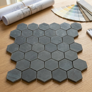 Mosaïque en porcelaine à glaçure métallique brillante, résistante à l'usure et imperméable, au design moderne, en forme de losange hexagonal linéaire carré, effet brique. - Product Image 3