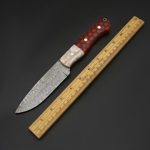 Cuchillo de Hoja Fija de Acero de Damasco, Espiga Completa, para Caza y Desollado, OEM, Industrial, para Camping y Exteriores, con Funda - Product Image 2