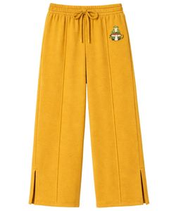 Pantalon de survêtement jaune moutarde pour femme, coupe large, taille élastique avec cordon de serrage, décontracté, coupe droite, doux et confortable pour la détente - Product Image 1