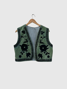 Floral Embroidered Cotton Vest Sleeveless Prairie Chic Style Handmade Women'<b>s</b> Spring Top - Product Image 1