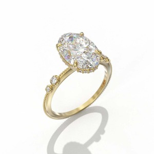 Bague de Fiançailles Ovale en Moissanite Plaqué Or 18K avec Halo, Alliance de Mariage, Bijou de Promesse avec Accents Pavé, Anniversaire - Product Image 5