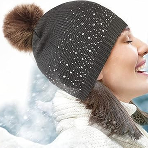 OEM Black Rhinestone Beanie Hat Rib Knit <b>Winter</b> <b>Cap</b> Women Men Soft Warm Stretch Streetwear Custom Logo Hat - Product Image 2