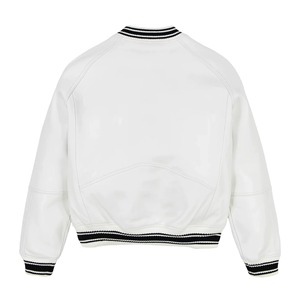 ASTURBAN WEAR White Varsity Jacket Full Sleeve Solid Color V-neck Covered Button Closure Canvas Breathable Leather/<b>Wool</b> Autumn - Product Image 5
