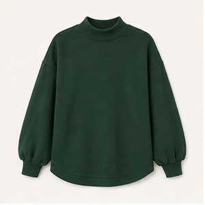 Custom Forest Green Womens A Line Mock Neck Sweatshirt <b>Balloon</b> Sleeve Curved Hem Tunic WSS-0040 - Product Image 1