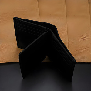 Cartera de Cuero Negro Mate Retro para Hombre, Cartera Vertical Triple, Piel de Vaca Lisa, Múltiples Ranuras para Tarjetas, Porta Pasaportes, Bolsillo para Negocios - Product Image 4