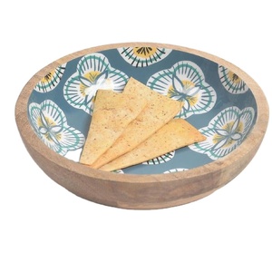Handmade Serving Bowl <b>Sticker</b> Enamel Printed Acacia Wood Fruit & Salad Wooden Bowl For Hotel & Restaurant Wholesale Bowl - Product Image 1