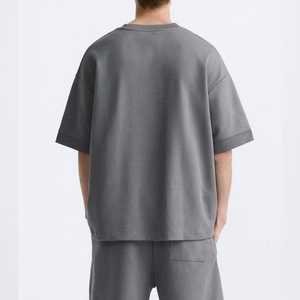 Conjunto de Camisa Casual de Verano para Hombre, Color Gris Sólido, Transpirable, de Algodón Tejido, Manga Corta, Pantalones Cortos con Cintura Ajustable con Cordón - Product Image 2
