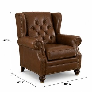 Sillón Chesterfield de Cuero Genuino Marrón con Respaldo Acolchado y Brazos Enrollados, Sillón de Cuero Tradicional para Sala de Estar - Product Image 2