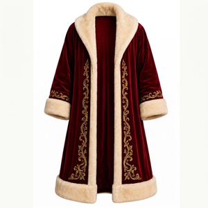 Disfraz de Papá Noel, traje de terciopelo rojo con sombrero y barba con ribete de piel blanca, para hombre adulto, accesorios para fiestas navideñas, precio económico, venta al por mayor. - Product Image 4