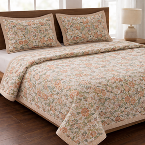 King Size Floral Quilted Bedcover <b>Set</b> 3pcs Soft Microfiber <b>Comforter</b> AC Quilt <b>Set</b> Breathable Bedding with Durable Pillow Covers - Product Image 1