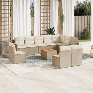 Divano da giardino Beige PE Rattan con acciaio verniciato a polvere e legno di Acacia mobili da esterno di alta qualità - Product Image 1
