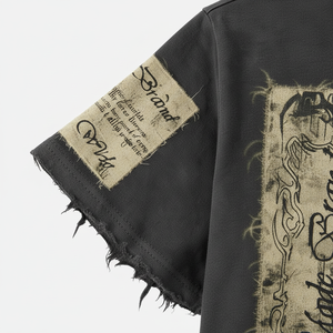 เสื้อยืดผู้ชายลายเรขาคณิตแบบแพทช์เวิร์คทรงโอเวอร์ไซส์สำหรับฤดูร้อน ผ้าฝ้าย 100% น้ำหนัก 240 กรัม ปักลายแบบผ้าขนหนู พิมพ์ลายดิจิทัล สไตล์ฮิปฮอป - Product Image 2