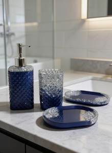 Blue <b>Bathroom</b> <b>Accessory</b> <b>Set</b> Resin Soap Dispenser <b>Set</b> Modern Vanity Decor Navy Blue <b>Bathroom</b> <b>Set</b> Toothbrush Holder - Product Image 4