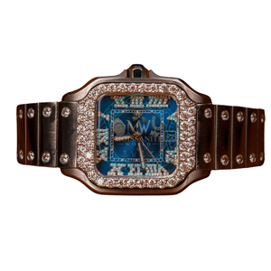 Brown Color Square Shaped Dial Luxury Mechanical Stainless Steel Moissanite Diamond <b>Wristwatch</b> 10 Bar Water Resistant Day/Date - Product Image 1