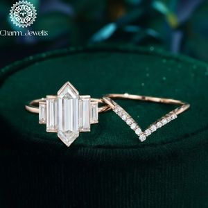 Charm Jewells Geometric Silver Moissanite Classic Engagement <b>Ring</b> Rose Gold Prong Setting IGI Certified Women's Luxury - Product Image 6