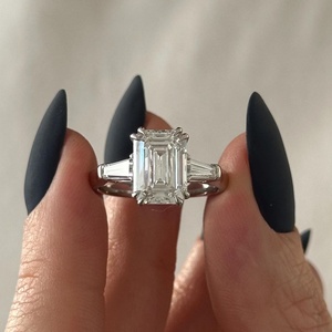 4 Carat <b>Emerald</b> Cut E VVS2 Lab Diamond 3 Stone <b>Ring</b> , Tapered Baguette Three Stone, White Gold , IGI Certified - Product Image 2
