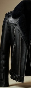 Blouson en cuir pour homme avec col en fausse fourrure et fermeture éclair - Product Image 2