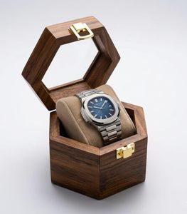 Boîte hexagonale en bois massif avec couvercle en verre, décoration de table moderne faite à la main, cadeau de mariage - Product Image 5