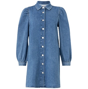 Robe chemise sans manches en dentelle froncée bleue pour femmes OEM Vêtements de mode trapèze pour femmes Vente en gros pour exportation BD - Product Image 6