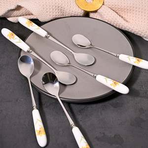 Commercial Stainless Steel Daffodil Print Dessert Spoons <b>Set</b> of 6 Long Handle Serving & <b>Tea</b> Spoon for Hotels PC Material - Product Image 5