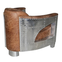 Canapé Aviateur en Cuir Tan Vintage de Style Européen, Fauteuil de Salon Industriel en Aluminium Aéronautique