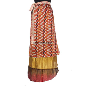 Jupes en soie du Rajasthan élégantes, enveloppantes, pour femmes, style vintage, longues, à enrouler, 2 couches, réversibles - Product Image 4