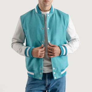 Chaqueta Letterman Verde Menta Directo de Fábrica, Tela Ligera, Cuello Acanalado, Ropa Casual Cómoda - Product Image 1