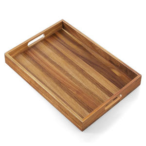 Plateau rectangulaire élégant en bois d'acacia avec poignées pour servir quotidiennement des aliments dans la cuisine ou le café à la maison Plateau léger et durable - Product Image 2