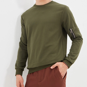 เสื้อสเวตเชิ้ตคอกลมสีเขียวมะกอกสำหรับผู้ชาย ทรงปกติ ผ้าฝ้ายถัก มีกระเป๋าซิป สวมใส่สบายๆ สำหรับฤดูใบไม้ร่วง - Product Image 3