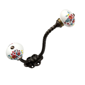 Wholesale Red Ceramic Knob Double Coat <b>Hook</b> Wall Mounted Metal Silver Finished Decorative Hat and <b>Robe</b> <b>Hook</b> for Entryway - Product Image 5