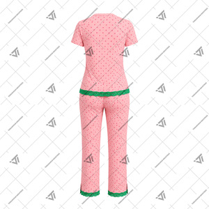 Vente en gros Alpha grec |   Kapa |   Alpha |   Ensemble de pyjama 2 pièces pour femmes AKA Sorority Clothing, à pois avec bordure en dentelle, ensemble de vêtements de nuit et de détente - Product Image 3