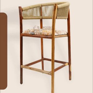 New <b>Bar</b> Furniture Manufacturers Modern Minimalist Solid Wood Frame Woven Jute Backrest Fabric Cushion Seat <b>Bar</b> <b>Stool</b> High Chairs - Product Image 2