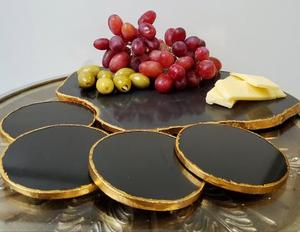 Black <b>Agate</b> Stone <b>Coaster</b> Round Natural Crystal Drink Mat Hand Carved Gift Decor - Product Image 2