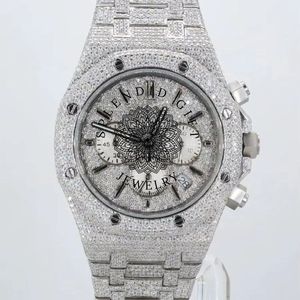 Montre de luxe en diamant, bracelet en argent moissanite, cristal saphir, fermoir caché, mouvement à quartz ETA analogique, unisexe, 15 mm, résistante à l'eau - Product Image 5