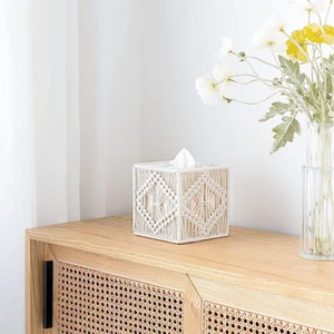 6x6 inch Boho Macrame Tissue Box Cover Cotton Rope Decorative Tissue Holder Handmade <b>Square</b> Napkin Case for Home Office - Product Image 4