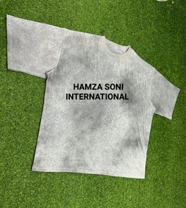 T-shirt pour homme à col rond et manches courtes, tie-dye, coupe ample, 100% coton, tricoté, couleur unie gris, personnalisé - Product Image 4